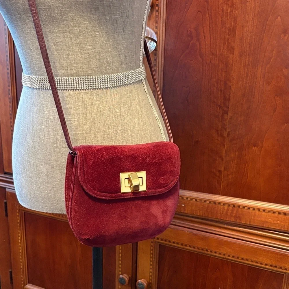 Elegant red wine, suede vintage Frenchy Crossbody Bag